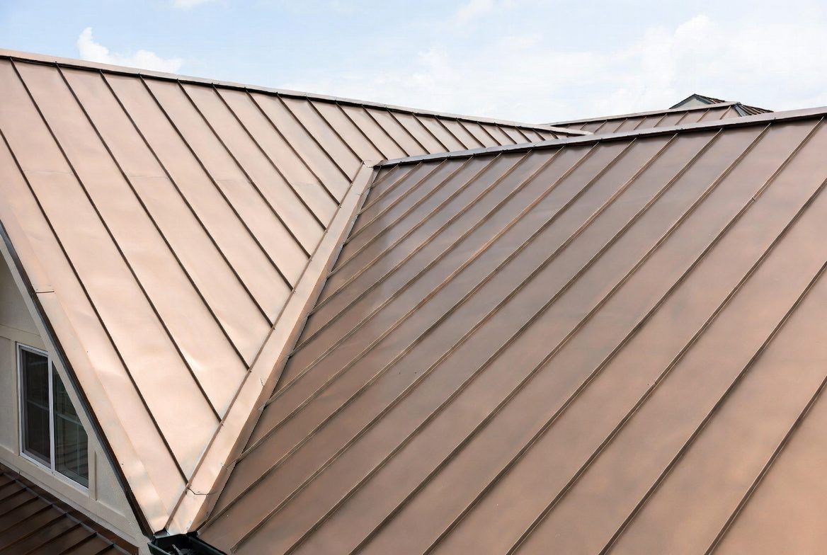 Copper standing-seam metal roof detail