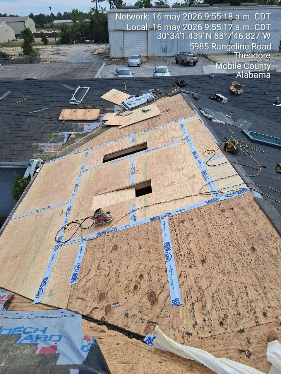 Roof repair work by A&W Roofing, May 2026