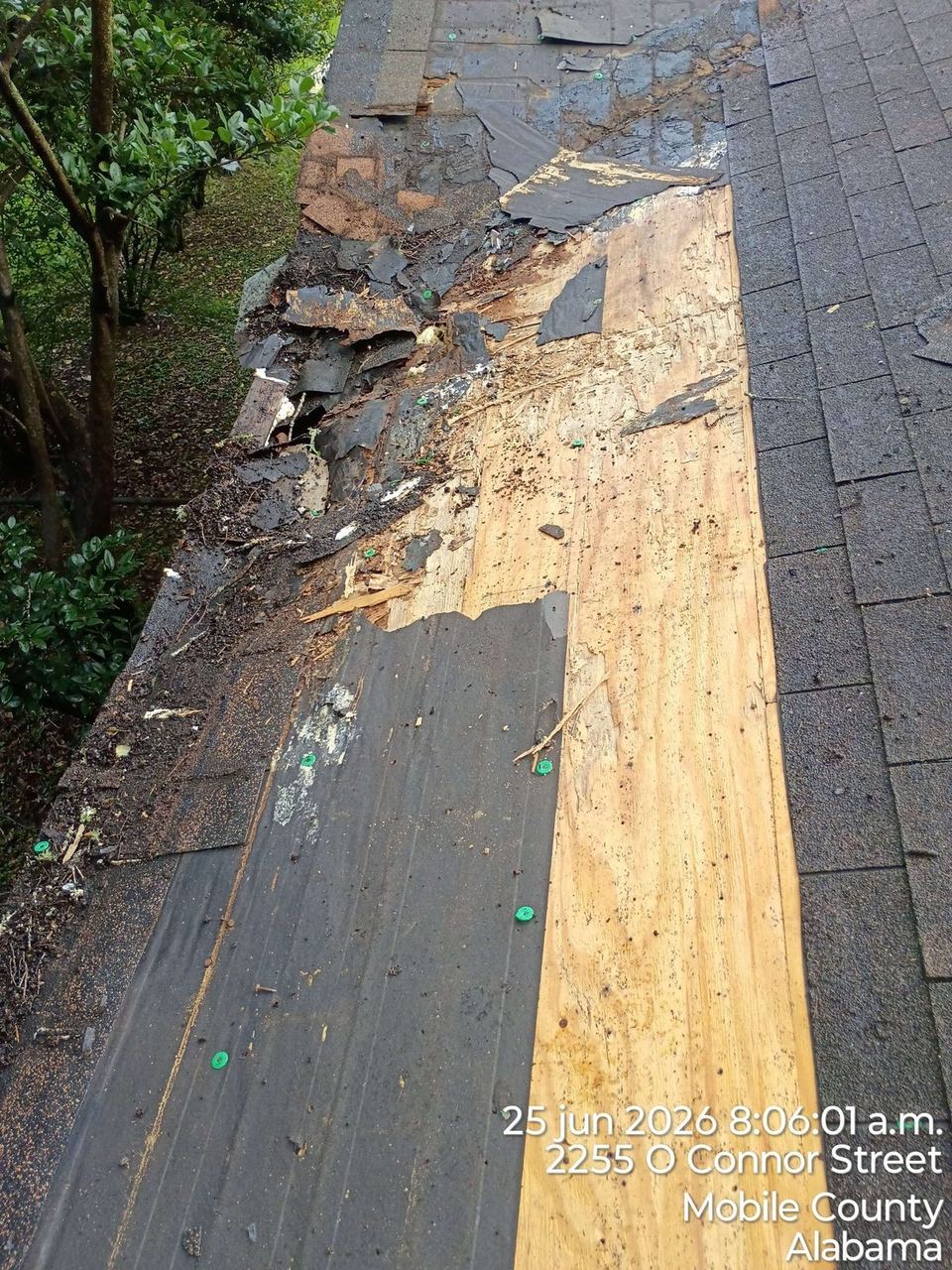 Roof repair work by A&W Roofing, June 2026